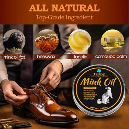Feilove 4-in-1 Mink Oil Leather Conditioner and Cleaner 3.52 oz - Premium Waterproof Formula for Boots and Shoes - style: 5-in-1