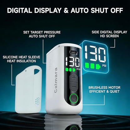 MY20 Electric Bike Pump with Gauge, 130 PSI Fast Inflate, Mini Bicycle Pump with Presta & Schrader Valve, Auto Stop, Portable Rechargeable Air Pump for Road Bike, Mountain Bike, E-Bike - color: White