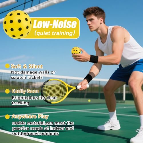 CEYAZYE 6 Pcs Silent Pickleball Balls, Soft Foam Balls for Indoor and Outdoor Practice, Low-Noise and Durable, Pickle Ball for Beginners Adult Outdoor Training