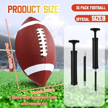 Jerify Composite Leather Footballs Official Size Composite Leather Balls Leather Inflatable Footballs with Pump Indoor Outdoor Footballs Bulk for Training and Recreational Play