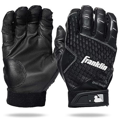 Franklin Sports MLB 2nd Skinz Batting Gloves - Adult & Youth Baseball & Softball - Men's & Kids Teeball & Softball Gloves - Multiple Sizes & Colors Available - color: Black/Black, size: Youth XX-Small