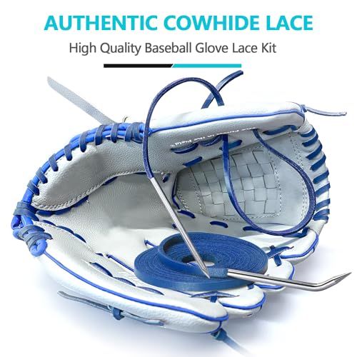 Baseball Glove Lace, Mitt Lace Repair Kit Softball 2 Leather Laces and 2 Lacing Needles for Catcher's Glove - color: Blue