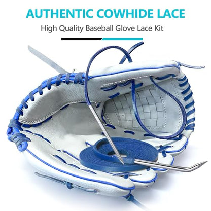 Baseball Glove Lace, Mitt Lace Repair Kit Softball 2 Leather Laces and 2 Lacing Needles for Catcher's Glove - color: Blue