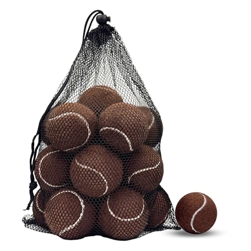 12 Pack Tennis Balls – Practice Balls for Beginners & Training Balls for Dogs, Includes Mesh Bag for Easy Transport - color: Brown