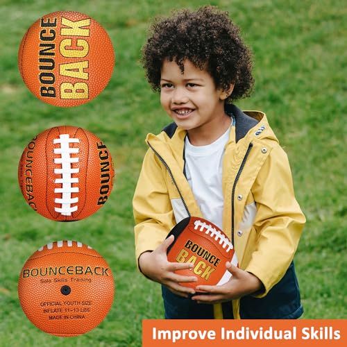BOUNCEBACK Soft Leather Training Football, Youth Size & Official Size, Fatherless PU PassCatch Solo Enhancing Passing Catching(with Pump) - style: Orange-7#(Ages 5-14)