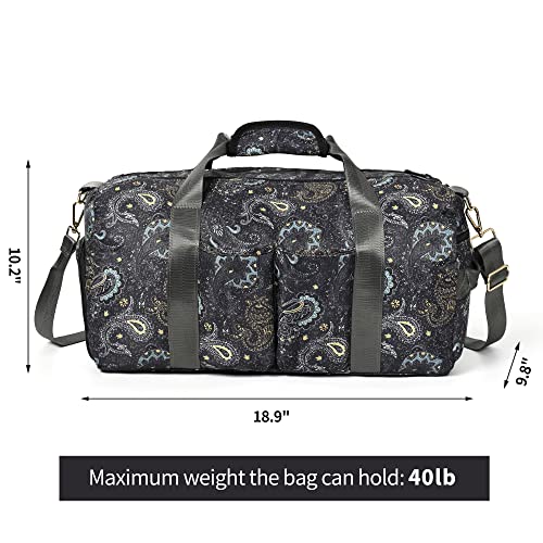 Boulder Bee Pickleball Bags, Premium Pickleball Tote Bag for Girls, Women’s Hand/Shoulder Gym Bag w Water Bottle Holder, with Pickleball Racquet/Paddle Holder - color: Duffel Bag-Brown cashew flower