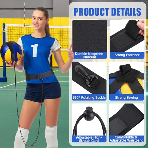 TOBWOLF Volleyball Spike Trainer, Elastic Self-Training Volleyballs Resistance Band, Volleyball Equipment Training Aid Improves Serving, Jumping, Arm Swing Mechanics and Spiking Power - color: Volleyball Resistance Band with Adjustable Waist Belt