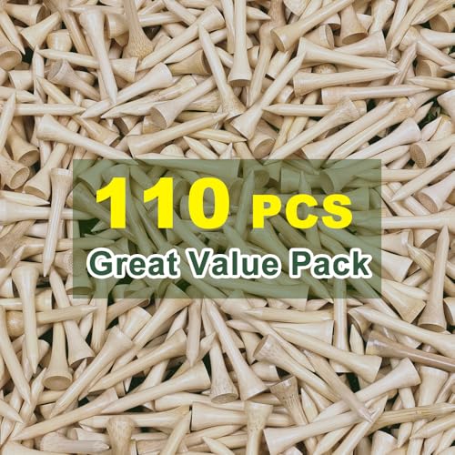 110 Pcs Bamboo Golf Tees 3 1/4 Inch, Friendly Biodegradable, Long and Tall Golf tees, More Durable and Stable, Ideal for Beginner