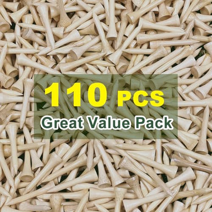 110 Pcs Bamboo Golf Tees 3 1/4 Inch, Friendly Biodegradable, Long and Tall Golf tees, More Durable and Stable, Ideal for Beginner