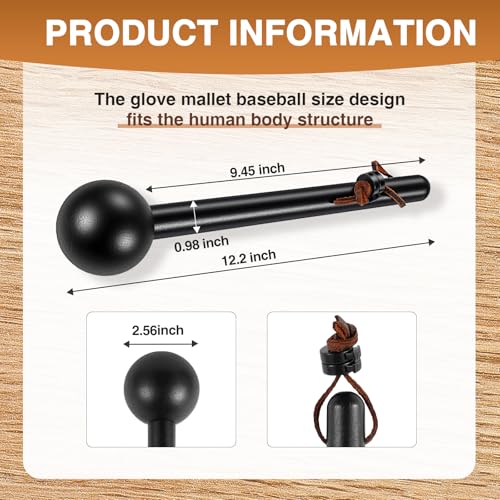 Hollowfly Baseball & Softball Glove Mallet-12 Inch Wooden Hammer with Leather Rope, Durable Glove Pocket Break-in Tool
