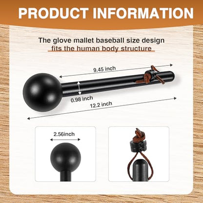 Hollowfly Baseball & Softball Glove Mallet-12 Inch Wooden Hammer with Leather Rope, Durable Glove Pocket Break-in Tool