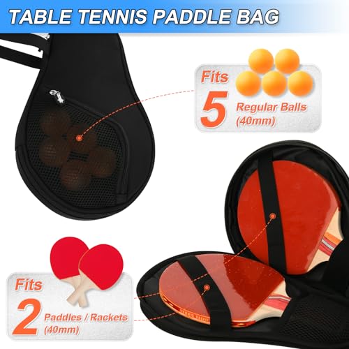 Cosmos Table Tennis Paddle Bag Paddles Case Cover Waterproof Ping Pong Racket Bat Storage Case Holder with Ping Pong Ball Mesh Storage Pocket Organizer, Fits 2 Paddles - color: Black