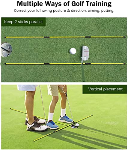 Golf Alignment Sticks (Pack of 2) 48-inch Collapsible Golf Alignment Sticks for Aiming,Putting,Full Swing Trainer,Posture Corrector,Portable Golf Training Equipment with Tube Case