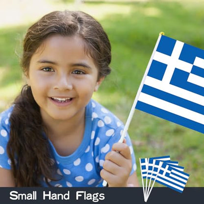 AhfuLife 30pcs Greece Hand Held Flag, 5.5 × 8.2 Inch Greece Stick Flag Small Flags with 11.8 Inch Poles for Olympic National Day Garden Street Home Party Football - color: Greece, size: 5×8 Inch-30 Pcs
