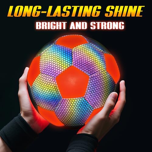 Glow in The Dark Soccer Ball with LED Lights - Light Up Soccer Ball for Night Games, Size 5 Gift for Kids & Adults, Includes Pump