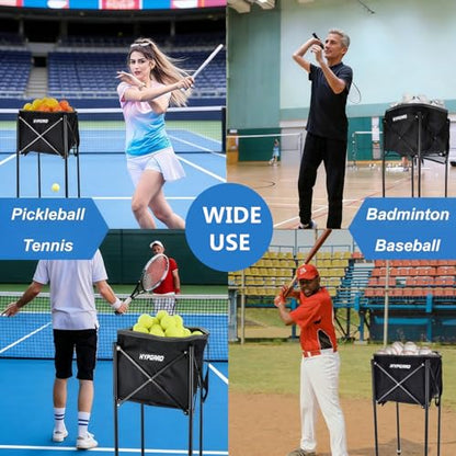 Pickleball & Tennis Ball Hopper, Sports Balls Teaching Cart, Portable Lightweight Softball Caddy, Large Capacity Baseball Basket Carrier for Training - color: Hopper with Bag