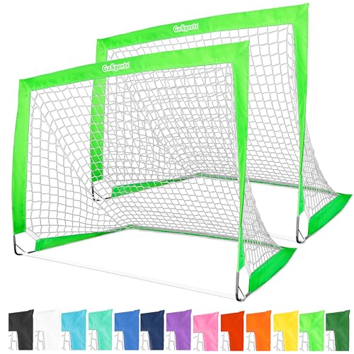 GoSports 4 x 3 ft Portable Soccer Goals for Kids - 13 Colors - Set of 2 Team Tone Pop Up Nets for Backyard - color: Bright Green