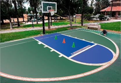 Ronan Sports | Made in USA | Basketball Court Marking Kit | Key, Free Throw & 3 Point Lines | Reusable Cardboard Stencil | (3) 9" Plastic Cones | Basketball is Life Stencil | Paint Options Available