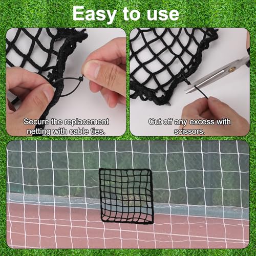 Penitue 6 Pack Universal Sports Net Repair Kit with 100 Nylon Zip Ties, 20x20cm/8x8in Polyester Netting Hole Patches for Soccer Hockey Football Golf Goal Nets Baseball Batting Cages (Black)