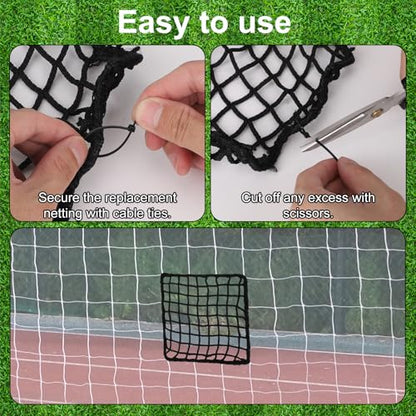 Penitue 6 Pack Universal Sports Net Repair Kit with 100 Nylon Zip Ties, 20x20cm/8x8in Polyester Netting Hole Patches for Soccer Hockey Football Golf Goal Nets Baseball Batting Cages (Black)