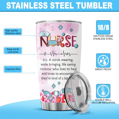 Nurse Appreciation Gift Cup with Nutrition Facts, 20oz Stainless Steel Insulated Tumbler, Funny Definition Design for RN CNA LPN EMT ICU Staff - color: Nurse Life