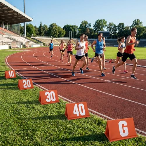 Set of 11 Standing Football Yard Markers, High Visibility Football Field Line Signs with Carrying Bag, Orange Field Yard Markers for Sport Training Equipment