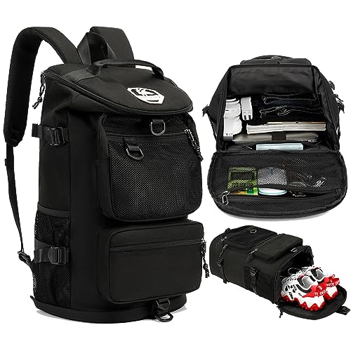 Solid color gym duffel bag backpack, wrestling bag,with shoe compartment, 4 kinds of back method waterproof travel sports walking laptop Lightweight (B-Black) - color: B-Black