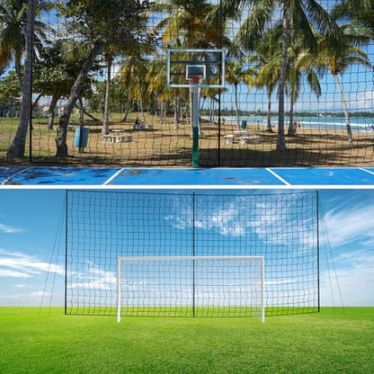 Backstop Net System for Backyard – Heavy Duty Sports Barrier Net with Steel Posts, Movable/Socketed Ball Stop Net for Soccer, Baseball, Training - size: 30FT Wide, style: Socketed-4 Inch Net-12FT TALL