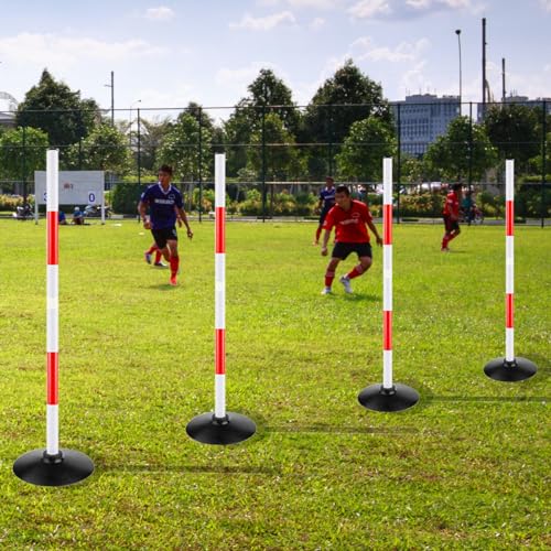 Red-White Soccer Agility Pole Set Rubber Base Dribbling Stick Traffic Warning Sign Pole Multifunctional Training Pole - color: Pack of 6, style: 3.3 FT