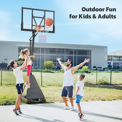 Yohood Basketball Hoop Outdoor Portable 44/48 Inch Backboard, 10ft Quickly Adjustable Basketball Goal System with Wheels for Court/Backyard/Driveway