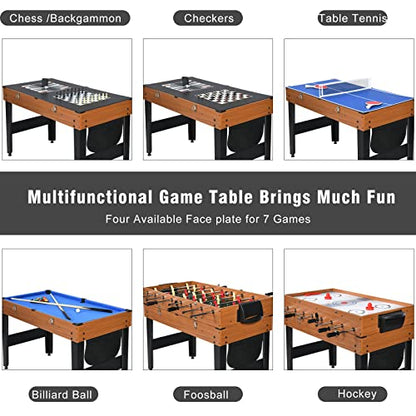 7-in-1 Multi Game Table, Full Size Combo Arcade Table Set, Combination Games Table for Family, Adults with Hockey, Pool, Foosball, Ping Pong, Shuffleboard, Chess and Backgammon