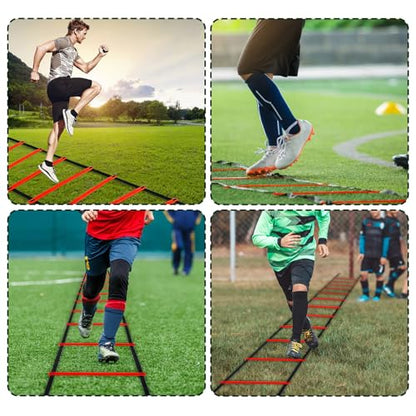 YEXEXINM Professional Agility Ladder Speed Training Equipment Set-20ft Agility Ladder,12 Soccer Cones, 4 Agility Hurdles, Running Parachute, Suitable for Soccer Football Basketball Training - color: red