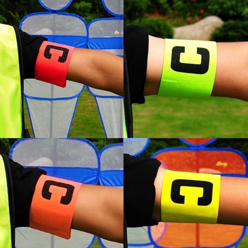 4 Pcs Football Soccer Captain's Armbands, Adjustable Outdoor Football Player Bands, Nylon Elastic Protective Arm Badge for Basketball Players Training Armband