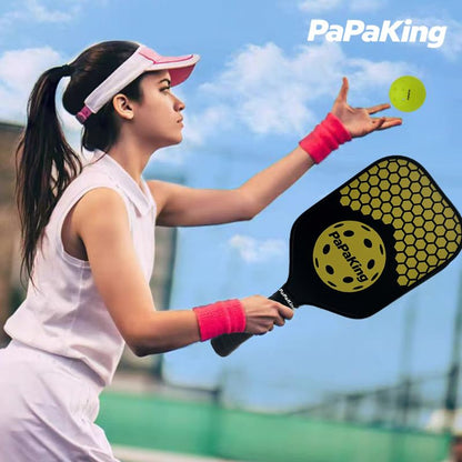 Carbon Fiber Pickleball Paddle with 2 Balls, Lightweight Paddle with Large Sweet Spot & Vibration Damping, Carbon Fiber Textured Surface for High Spin & Control, PP Honeycomb Core