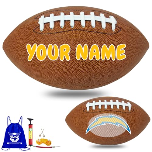 Personalized Customized Football - Official Size 9 Leather Footballs with Team Logo + Your Name - Football Fans Gift - color: Los Angeles Chargers