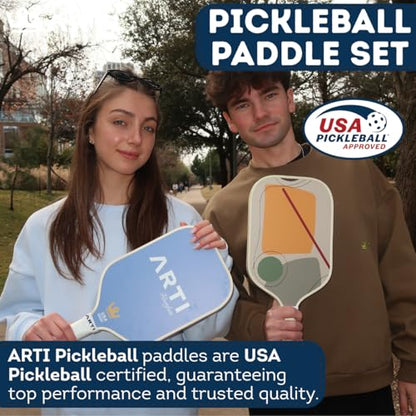 ARTI Pickleball Paddles Set of 2-USAPA Approved Fiberglass Surface Pickleball Set,2 Pickleball Rackets, 4 Balls and 1 Portable Carry Bag - color: Horizon