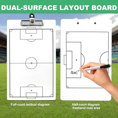 Soccer Coaching Board Clipboard, Double-Sided Dry Erase Tactical Strategy Board, 14 x 9 Inch Planning Whiteboard with Marker, Non-Magnetic Lineup Tool