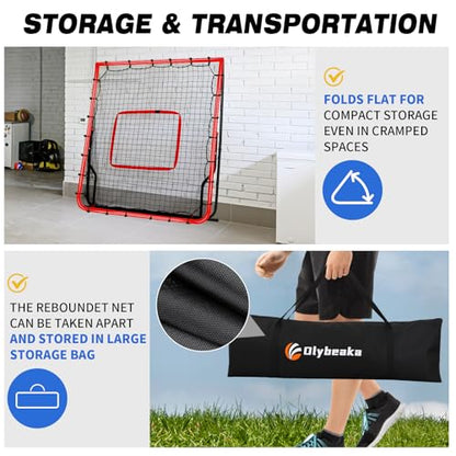 5-Angle Baseball Rebounder Net Bounce Back Net Solo Fielding Trainer 48x52 Inch, Multi-Sport Pitch Back for Ground, Line Drive, Fly Ball with Stable Frame, 45-PLY Net, Carry Bag - color: Red