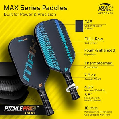 Ultimate Pickleball Set with Regulation Net System – 2 Carbon Fiber Max Thermoformed Paddles with CAS Surface, 4 Outdoor Balls, CourtMark PVC Kit & Paddle Bag – USAPA Approved, Tournament-Grade