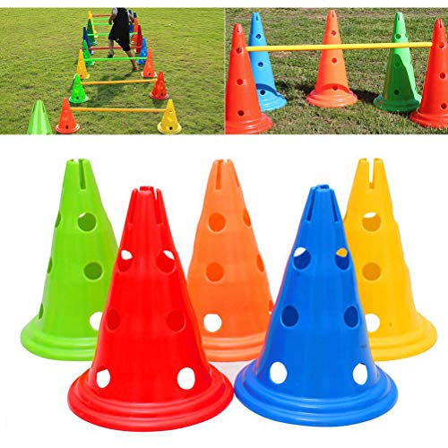 KENANLAN Sport Training Cone,5 Pcs Soccer Training Cones,9 Inch Soccer Cones,Tapered Obstacle Bar Bucket Sign Barrier with Holes for Skating Basketball Football Practice (Assorted Color)