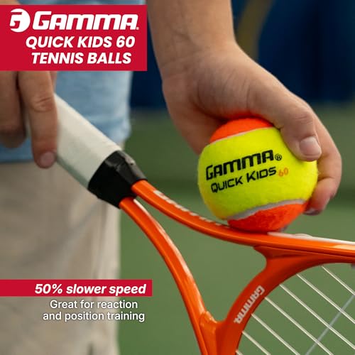 GAMMA Quick Kids Training Tennis Balls for Kids & Beginners, Low-Compression Core Reduces Speed & Bounce, Great for Tennis Practice, USTA & ITF Approved for 10 & Under Tournaments Parent - size: 12 Bag, style: Quick Kids 60