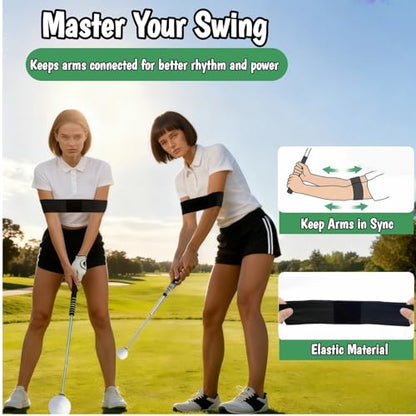 Retractable Golf Swing Training Aid, Golf Alignment Sticks for Swing Tempo & Chipping Practice, Golf Grip Trainer Right Hand with Arm Band for Beginners, Indoor Outdoor Practice
