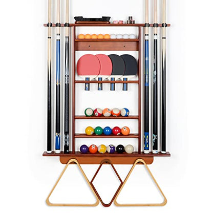 XCSOURCE Pool Cue Rack, 2-in-1 Pool Stick & Ping Pong Paddle Holder, 100% Solid Pine Wood Wall Mount Holds Billiards and Table Tennis Accessories for Man Cave, Billiard Room, Game Room - color: 2-IN-1 Cherry