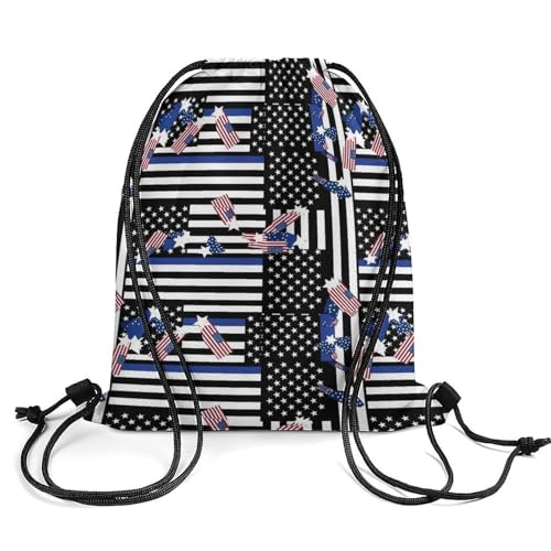 Swim Drawstring Bag Waterproof Sports Backpack for Beach Gym Training Gear Storage Lightweight Unisex Sackpack, Us American Thin Blue Line Flag Bags - color: Picture (375)