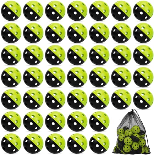 Coopay 12/50/100 Pack Plastic Baseballs Practice Training Balls Lightweight Hollow Softballs with a Drawstring Bag for Hitting Pitching Batting Training Indoor Outdoor Sport - color: Half Color Green/Black, style: 50 Pack