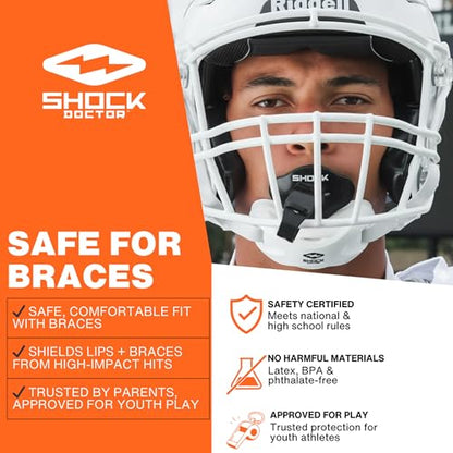 Shock Doctor Lip Guard, Adult and Youth Mouth Guard Football with Strap, Breathable Wide Opening Football Mouthpiece for Youth and Adults OSFA, Shock Doctor Mouth Guards, Max Airflow - color: White Fang