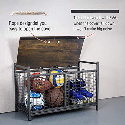 Mythinglogic Rolling Ball Storage Cart, Sports Equipment Storage Organizer for Garage/Basement/Entryway, Ball Storage Bin with Casters (Medium)