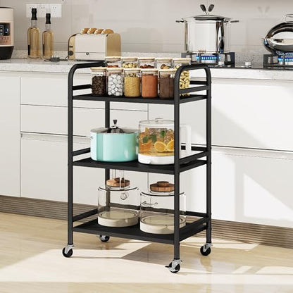 DCLRN 3 Tier Rolling Cart,Storage Organizer Cart,Multifunctional Storage Shelves,Rolling Metal Organization Cart with Handle and Lockable Wheels,for Home,Office,Kitchen,Bathroom(Black)