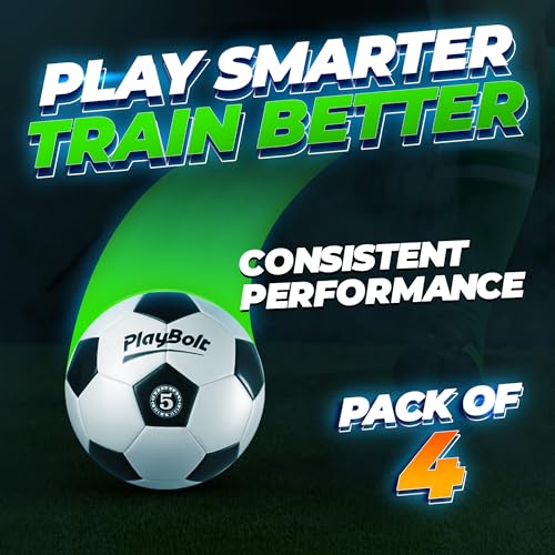 PlayBolt Soccer Ball Size 5 with Pump - Black & White Training Practice & Match Ball for Kids, Youth and Adults (Pack of 1 or 4) - size: 4-Pack
