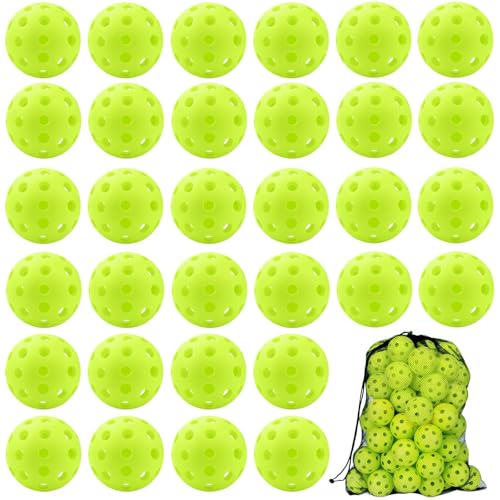 SAYAYA 24/50 Pack Outdoor Pickleball Balls Premium High Visibility Pickleballs Stable Flight & Consistent Bounce 40 Holes Pickle Balls with Mesh Bag for Beginners, Tournaments, Family & Outdoor Play - color: Green, size: 50 Pack